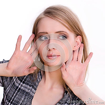 Young woman listnening gesture Stock Photo