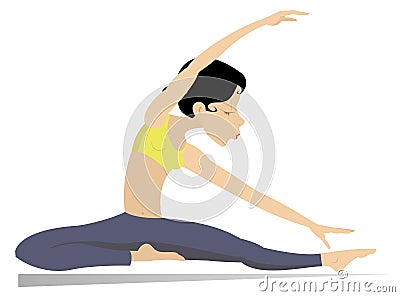 Young woman with lithe figure doing sport or yoga exercises Vector Illustration