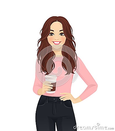 Young woman with coffee cup Vector Illustration