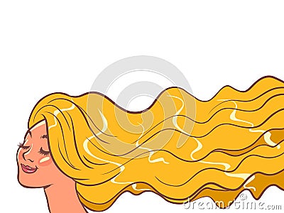 young woman with long yellow redheads hair, young beautiful girl, wind Vector Illustration