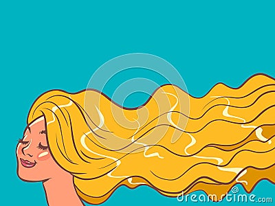 young woman with long yellow redheads hair, young beautiful girl, wind Vector Illustration