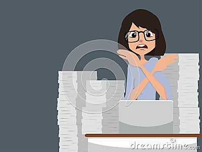 Young woman with a lot of work Vector Illustration