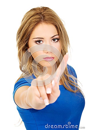 Young woman making disagree sign. Stock Photo