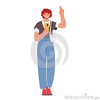 Young Woman Making Selfie, Female Character Capturing Moment Of Self-expression And Confidence, Using Her Phone's Vector Illustration