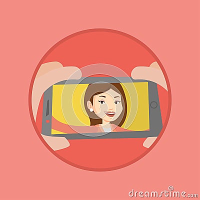 Young woman making selfie vector illustration. Vector Illustration