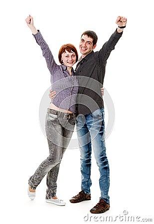 Young woman and man, rejoice. Stock Photo