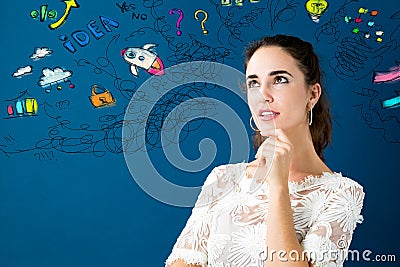 Young woman with many thoughts Stock Photo