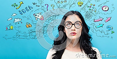 Young woman with many thoughts Stock Photo