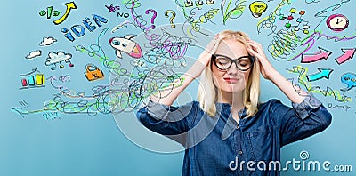 Young woman with many thoughts Stock Photo