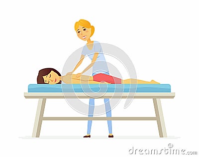 Young woman on a massage session - cartoon people character isolated illustration Vector Illustration