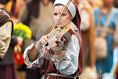 Young woman of the Middle Ages plays a the violin Editorial Stock Photo