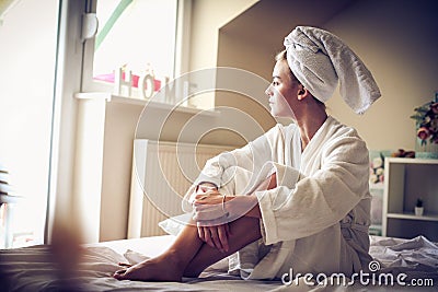 Young woman, morning time. Stock Photo