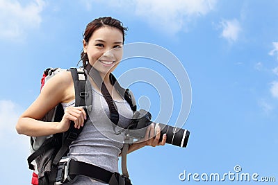 Young woman mountain hiker Stock Photo