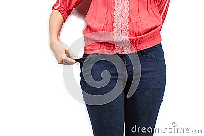 Young woman with no money Stock Photo