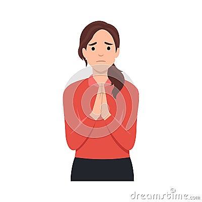 Young woman pathetic expressions forgiveness emotions concept. Vector Illustration