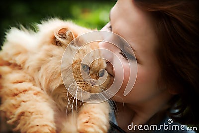 Young woman with Persian cat Stock Photo
