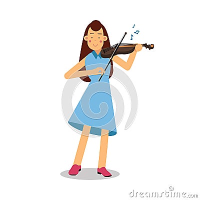 Young woman playing a violin cartoon character, violinist playing classical music vector Illustration Vector Illustration