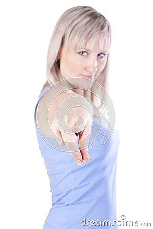 Young woman pointing at you Stock Photo