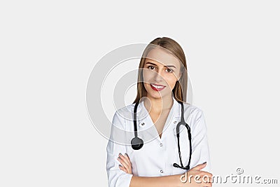 Young woman posing in medical gown Stock Photo