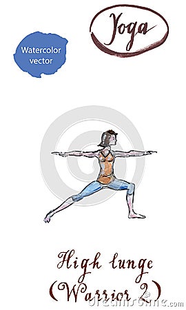 Young woman practicing Yoga asana Virabhadrasana two- warrior po Vector Illustration