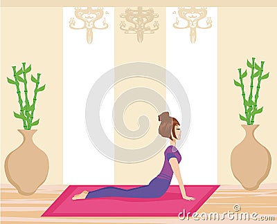 Young woman practicing yoga indoors Vector Illustration