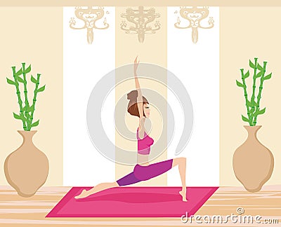 Young woman practicing yoga indoors Vector Illustration