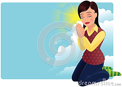 Young woman praying Vector Illustration