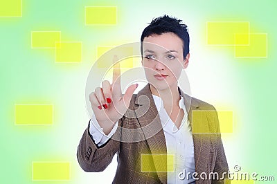 Young woman pressing digital button Stock Photo