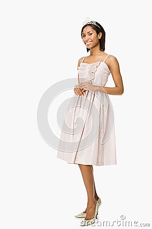 Young woman in prom dress Stock Photo