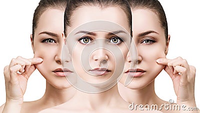 Young woman pulling her elasticity skin Stock Photo