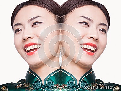 Young woman in Qipao Digital Composite Stock Photo