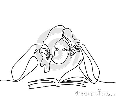 Young woman reading book Vector Illustration