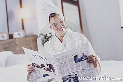 Young woman reading latest news Stock Photo