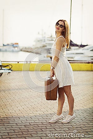 Young woman ready for sea cruise Stock Photo