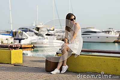 Young woman ready for sea cruise Stock Photo