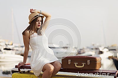 Young woman ready for sea cruise Stock Photo