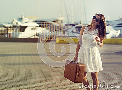 Young woman ready for sea cruise Stock Photo