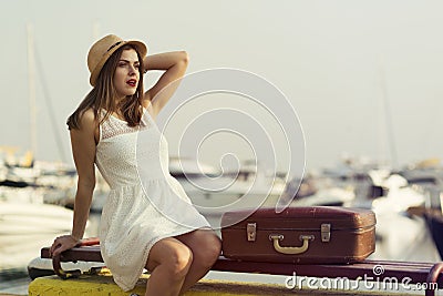 Young woman ready for sea cruise Stock Photo