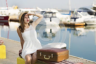 Young woman ready for sea cruise Stock Photo