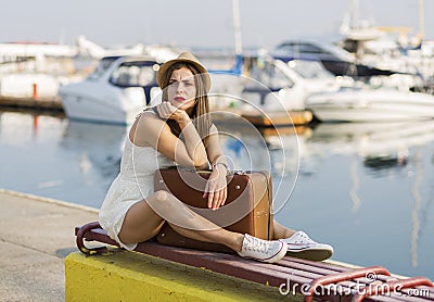 Young woman ready for sea cruise Stock Photo