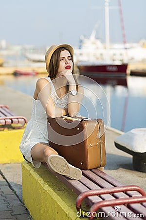 Young woman ready for sea cruise Stock Photo