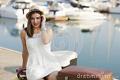 Young woman ready for sea cruise Stock Photo