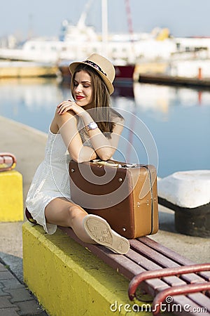 Young woman ready for sea cruise Stock Photo