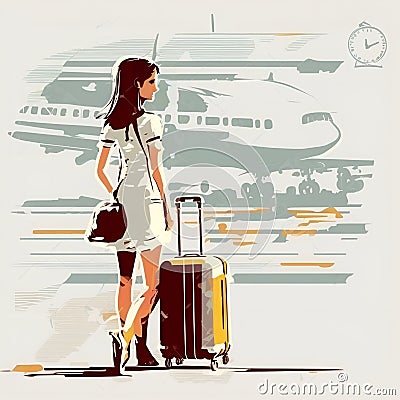 Young woman is ready for vacation Cartoon Illustration