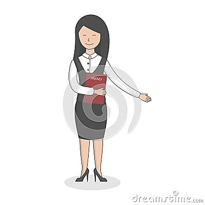 Young woman receptionist in uniform stands Vector Illustration