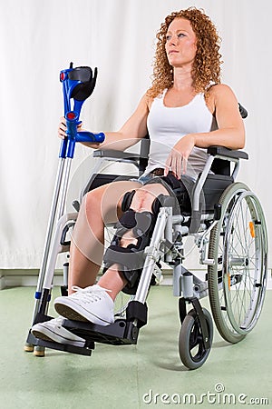 Young woman recovering from knee surgery Stock Photo