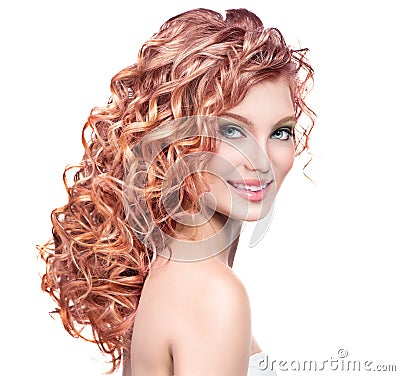 Young woman with red curly hair Stock Photo