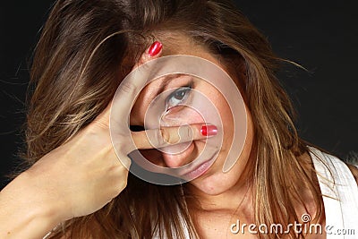 Young woman with red manicure Stock Photo