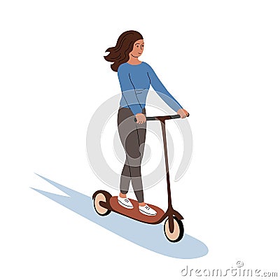 A young woman rides a scooter Vector Illustration