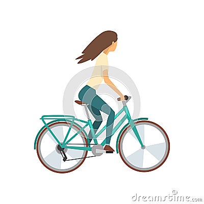 Young Woman Riding Bike, Girl Cyclist Character on Bicycle Vector Illustration Vector Illustration